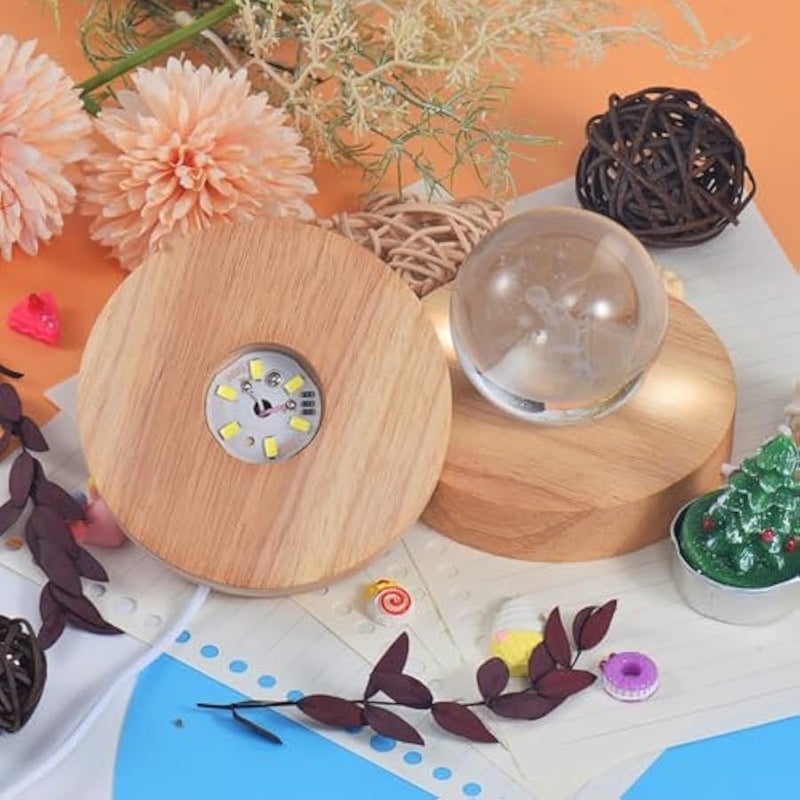 2pcs LED Lights Display Base, Round Wooden Lighted Base, Stand for Laser Crystal Glass Resin Art (Cool White Light) - Image 3